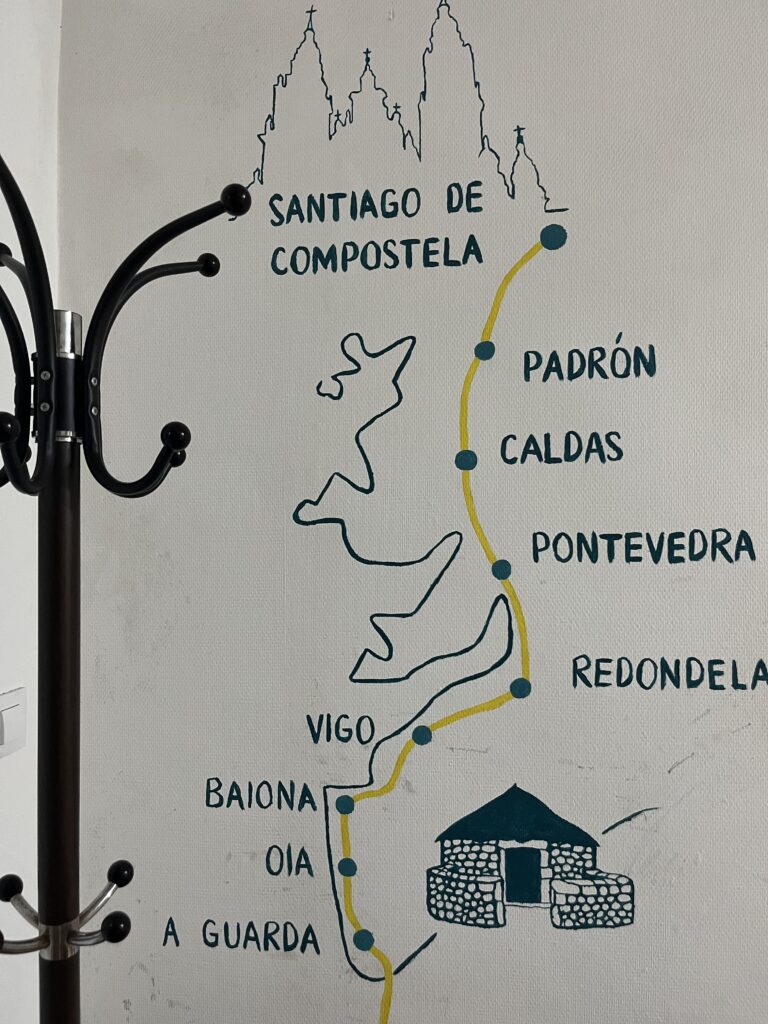 Ziua 6 pe Camino Portughez de coastă harta traseului la cazarea din A Guarda